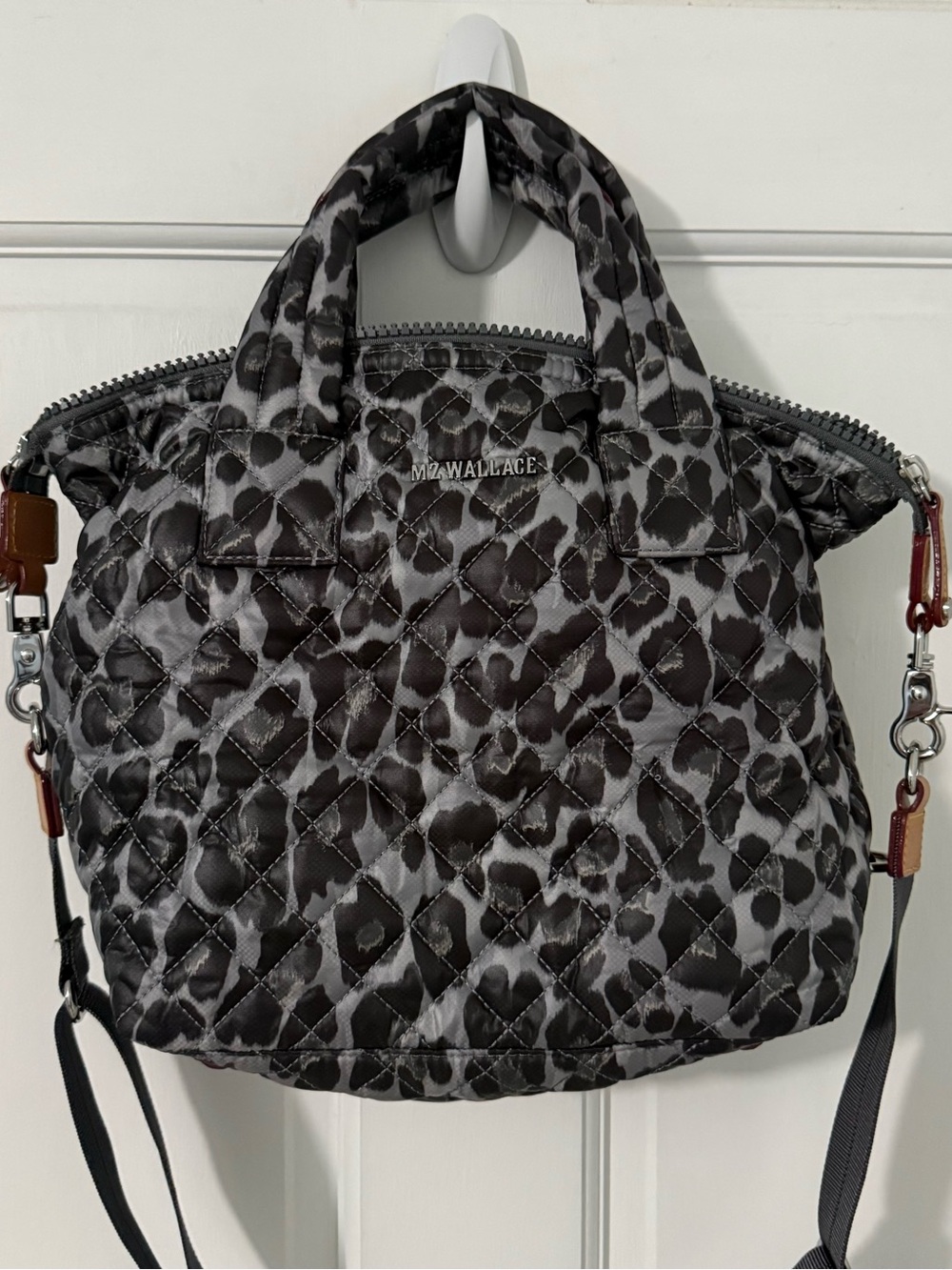 MZ Wallace Quilted Leopard-Print Shoulder Tote - Black & Gray Small Sutton